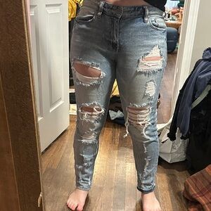 Eunina Low Rise Distressed Girlfriend Jeans
